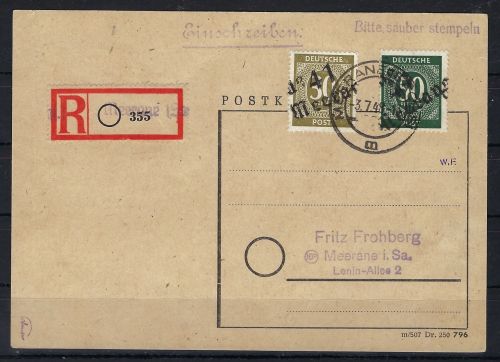 SBZ Handstempel Bezirk 41, Mi Ip X, It X Einschreibekarte