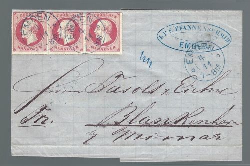 Hannover Mi 23y waager. 3er-Str. MeF Emden n. Blankenhein (PP