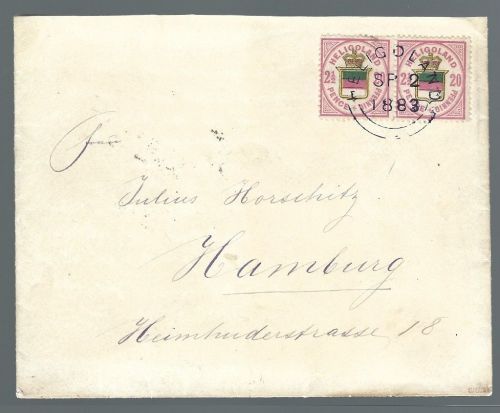 Helgoland Mi 18 c Paar, MeF nach Hamburg, sig. Grobe und Kruschel (PPl