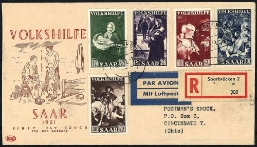 Saarland Mi 309 - 313 Einschreiben-FDC, Befund Hoffmann BPP, ME 400€