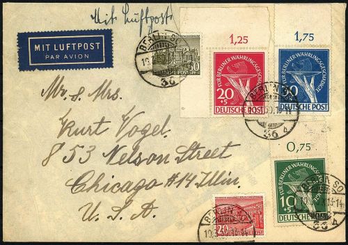 Berlin Mi 68-70 OR auf Einschreibebrief in die USA, gep. Schlegel BPP