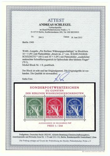 Berlin Block 1 ** mit PF II, einwandfrei, FFA Schlegel BPP, ME 2.500€