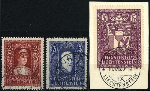 Liechtenstein Mi 140 - 142 ° einwandfrei, mit FA Basel, ME 1.700€