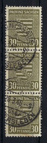 Provinz Sachsen Mi 83 X b ° senk. Dreierstreifen gep. Stroh BPP