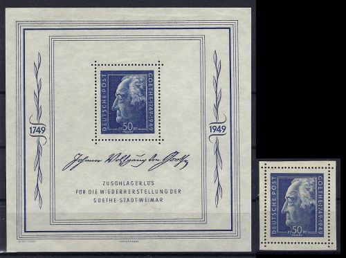 SBZ Goethe, Block 6 ** mit Blockmarken, ME 370€ (CC