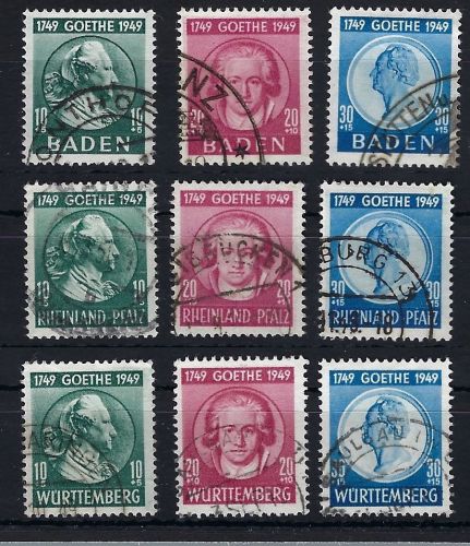 Baden 47-49/ Rh. Pfalz 46-48 / Württemberg 44-46, gestempelt, (CC