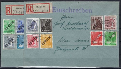 Berlin Mi 1 - 16 auf 2 dekorativen Belegen (CC