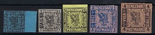 Bergedorf Mi 1 - 5 * Erstfalz mit Originalgummi, ME 330€