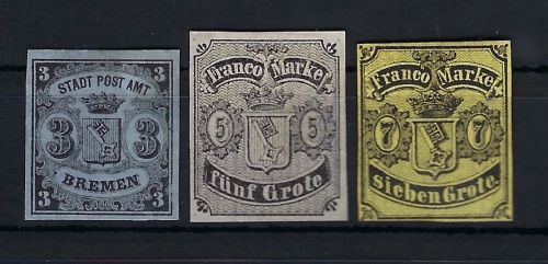 Bremen Mi 1 - 3 (*) ohne Gummi, vollrndig, ME 400€