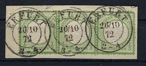 DR Brustschild, Mi 2a Dreierstreifen, Briefstück, einwandfrei, ME 200€