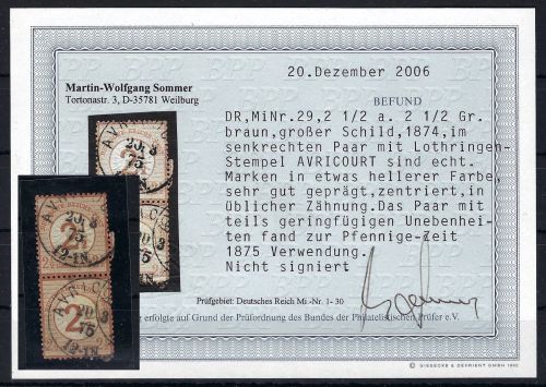 DR Brustschild, Mi 29 ° senk. Paar, Verwendung zur Pfennige-Zeit, BPP