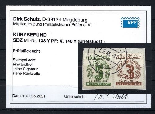 West Sachsen Mi 138 Y mit PF X auf Briefstück, KB Schulz BPP