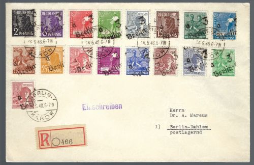 SBZ Handstempel, Bezirk 3, Mi 166 I-181 I mit 179Ia, Satzbrief