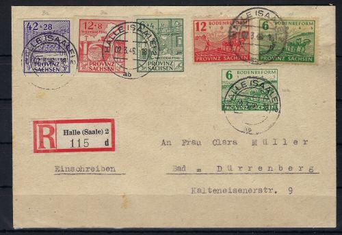 Provinz Sachsen, Mi 87-89 B MiF Einschreiben Halle n. Bad Dürrenberg