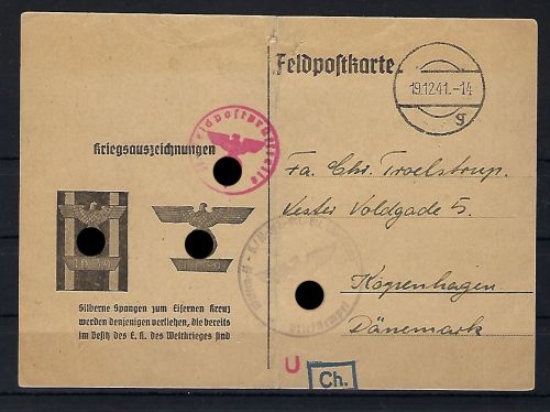 Feldpost Dänischer SS-Schütze „Westland“ 1941, Zensur
