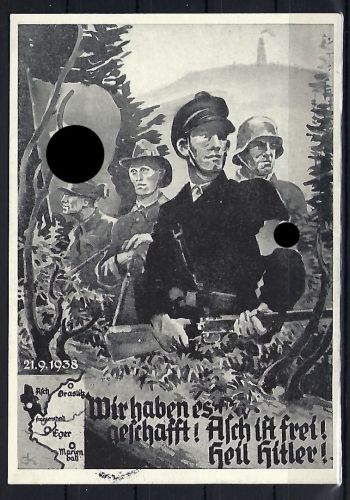 Propagandakarte „Asch ist frei“… wir haben es geschafft, 21.9.1938