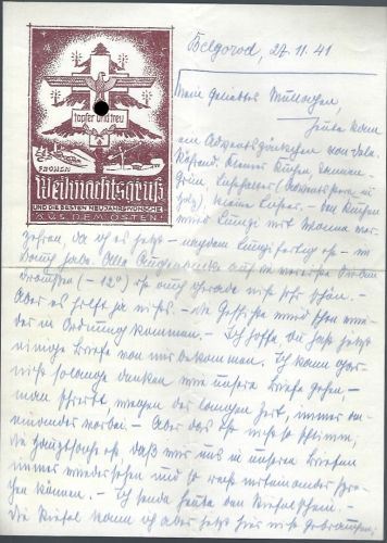 Briefinhalt aus Belgorod (Russland), Weihnachten 1941