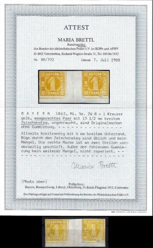 P) Bayern Mi 8 ZW (*) breitrandig vom Unterrand, FA Brettl BPP