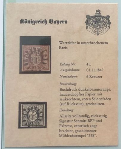 P) Bayern Mi 4 I° vollrandig auf DPS Sammelkärtchen