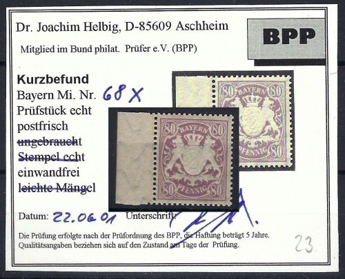 P) Bayern Mi 68 X** einwandfrei mit KB Helbig BPP