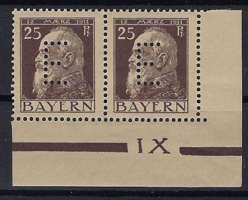 P) Bayern Dienst Mi 10* Paar Eckrand UR mit Pl. Nr. IX