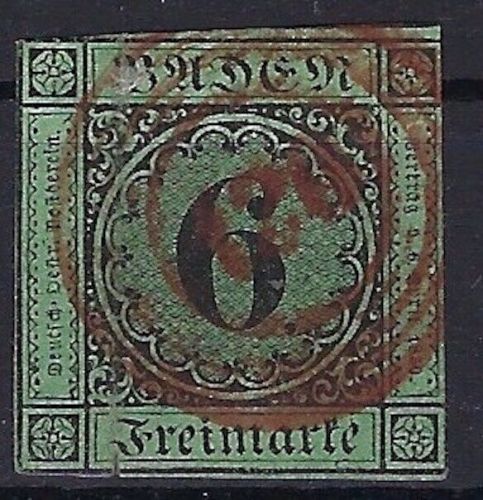 P) Baden Mi 3b° Nummernstempel 120 rot, Rothenfels, seltener Stempel