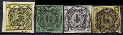 P) Baden Mi 2b, 3b, 5, 7 je °, jede Marke zentr. gest. und geprüft