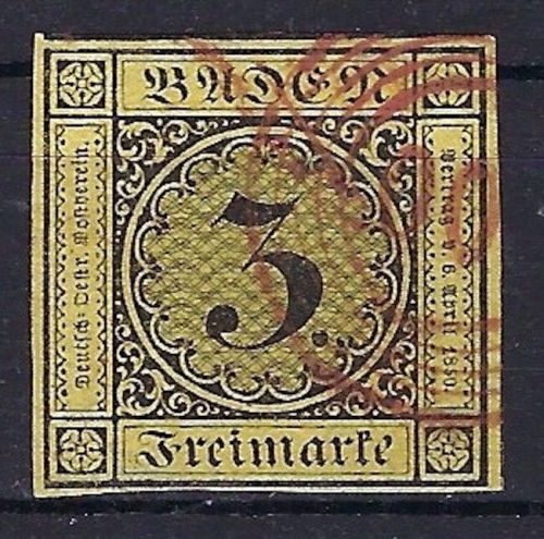 P) Baden Mi 2a° mit Nummernstempel 100 rot, Neustadt. vollrandig