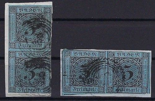 P) Baden Mi 8 als senk. Paar und waag. Paar je auf Briefstück, ME 280€