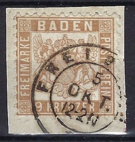 P) Baden Mi 20b auf LUXUS Briefstück, klar gest. Freiburg