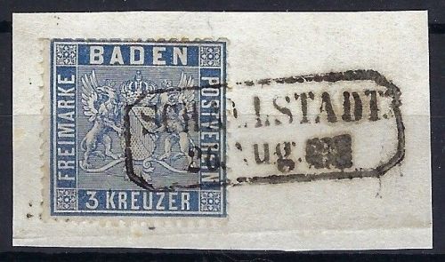 P) AD Baden 10 c auf Briefstück gepr. Stegmüller BPP, ME 250€