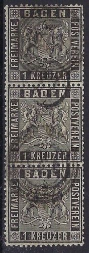 P) Baden Mi 9 ° senkrechte 3er-Streifen, ungefaltet