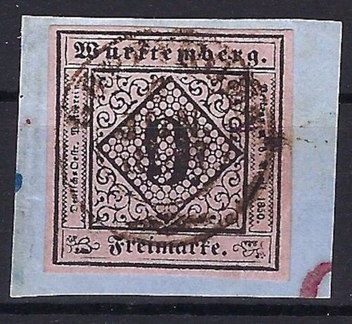 P) Württemberg Mi 4b° breitrandig auf Briefstück, signiert