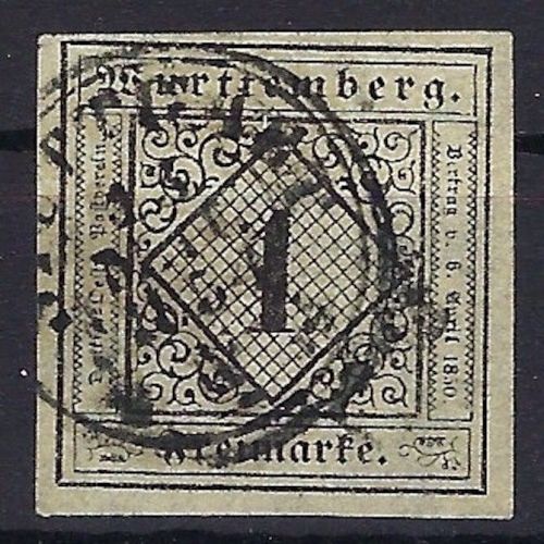 P) Württemberg Mi 1 yb° (Seidenpapier) breitrandig, ME 300€