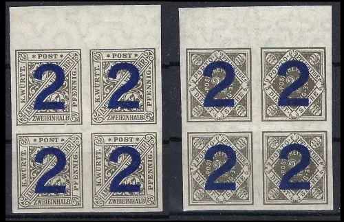 P) Württemberg Dienst, Mi 133 U* + 257 U* je im 4er-Block vom Oberrand