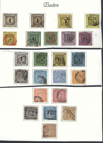 Baden Sammlung von 23 Werten Mi 1-15, mit Farben, ME 1.880€