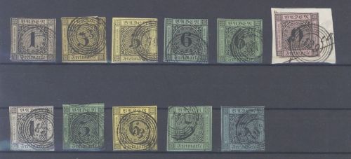 Baden Mi 1-8, 1851-58 überkomplett gestempelt