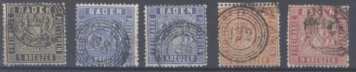 Baden Mi 9-12, Freimarken 1860 gestempelt
