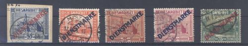 Saargebiet Dienstmarken, 5 verschiedene gestempelte Abarten