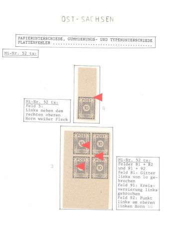 Ost Sachsen Mi 52 **, Partie Besonderheiten auf Blättern