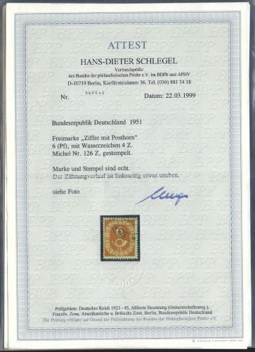 Bund Mi 126 Z ° mit FFA Schlegel BPP