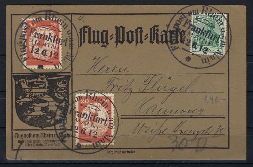DR Flugpost 1912, Mi II (2) Flugpostkarte nach Hannover