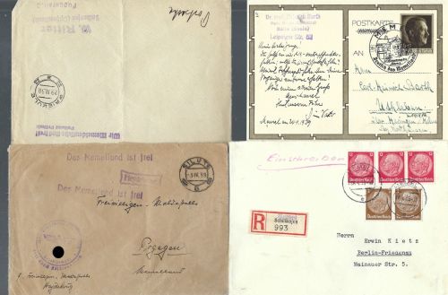 Memel 4 Belege aus Šilutė, Priekule, Schillkojen.