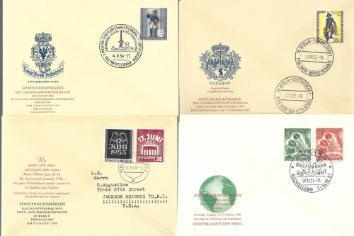 Berlin 4 amtliche FDC´s: Mi 80-1, 110-111, 120a, 120 a, 131, ME 296€