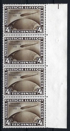 C) DR Chicagofahrt 1933, Mi 498** senk. Viererstreifen, ME 1.400 €