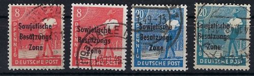 SBZ Mi 184aa / b °, 189 c/d °, jede Marke geprüft BPP, ME 505€