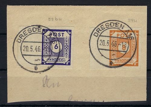 Ost Sachsen Mi 58 bv + 59 av Briefausschnitt, gep. Ströh BPP, ME 240€