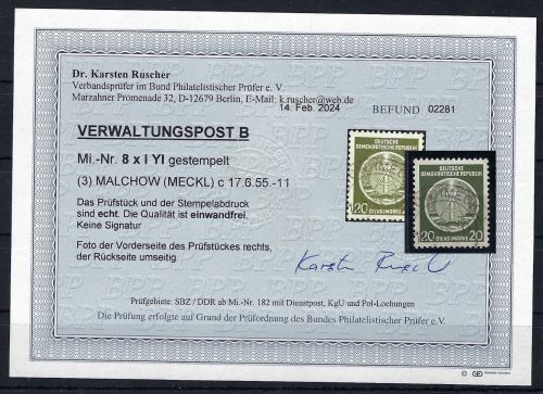 DDR Dienst, Mi 8 xI YI ° einwandfrei, Befund Ruscher BPP, ME 400€