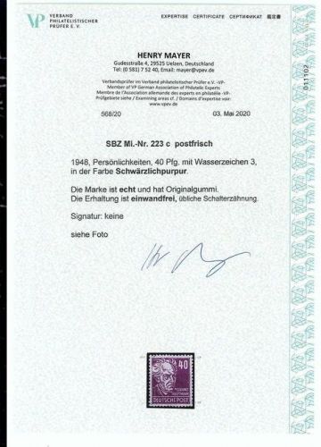 P) SBZ Mi 223 c ** einwandfrei, Expertise Mayer VP, ME 750€