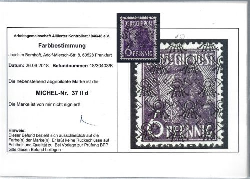 C) Bizone Mi 37 II d ** einwandfrei, Farbbestimmung Bernhöft, ME 300€